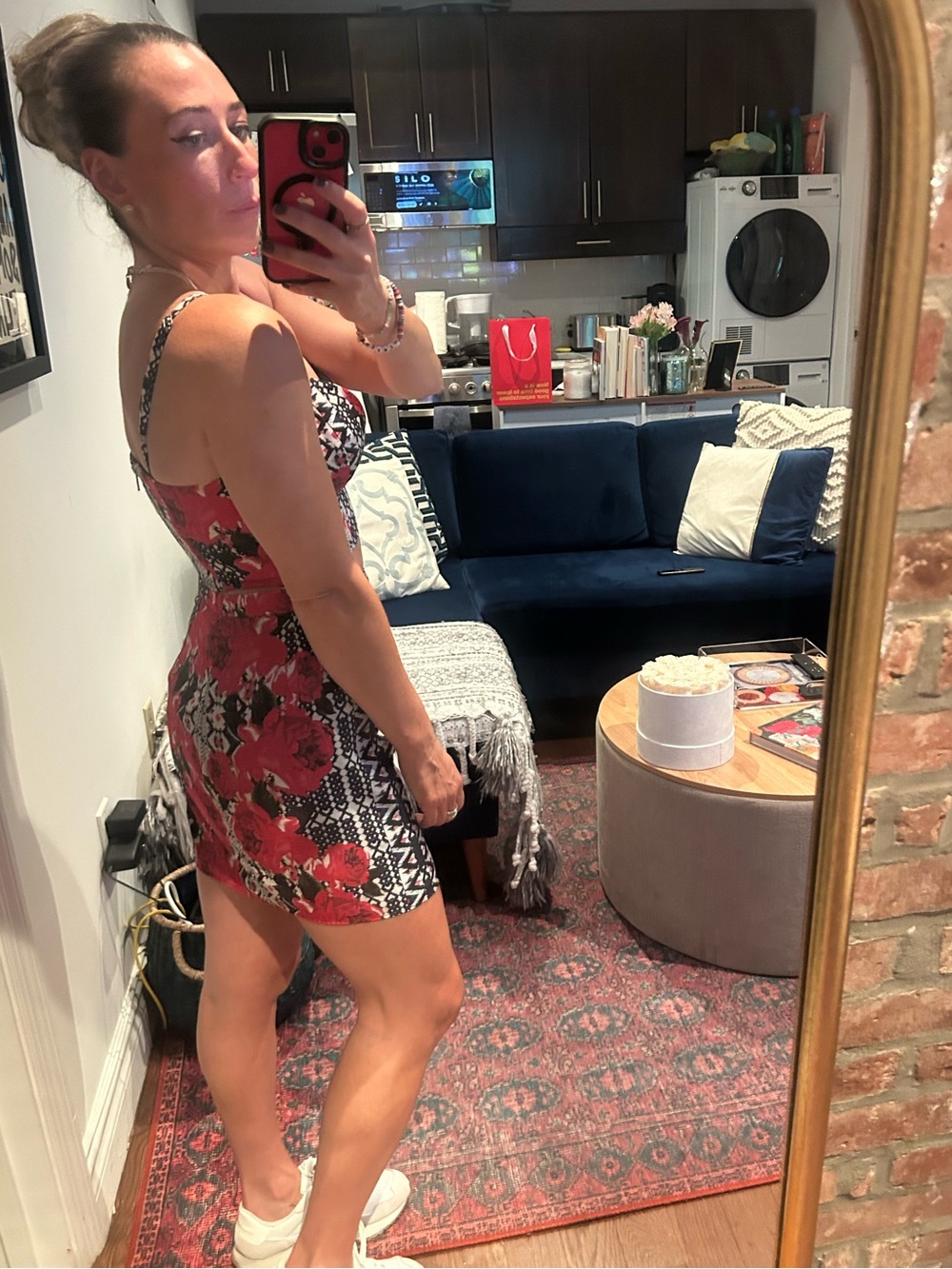 NBD Red Floral & Navy Printed Two-Piece Skirt Set